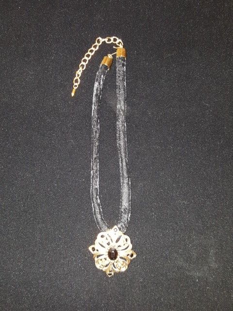 Vintage Avon Black Velvet Choker Necklace with Gold