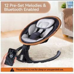 Electric Infant- Baby Rocker-Swing, Bluetooth, Remote- Gray w/ Wood trim