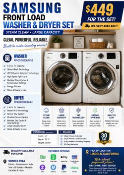 Samsung front load washer & electric dryer
