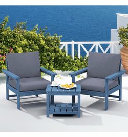 SERWALL HDPE Patio Sofa Set, 3-piece Sectional Outdoor Furniture Set, All Weather Outdoor Couch Set Patio Furniture Set for Deck, Lawn, Blue Frame wit