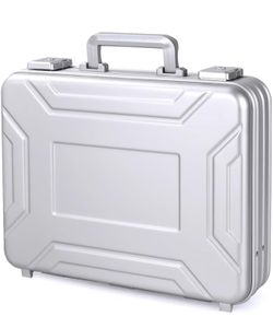 Professional Aluminum Hard Shell Briefcase, Silver, TSA Lock, 18.1x13.8x4.5 Inch, with Foam Interior, Telescopic Handle, for Business, Equipment, Tool