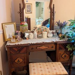 Antique Dressing Table Mirror And Bench (Coffee Station)