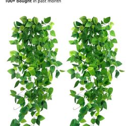 DomeStar 2PCS Fake Hanging Plants, Ivy Vines Hanging Plants Realistic Artificial Decor Greenery Garland for Home Decor Office Indoor Outdoor (No Baske