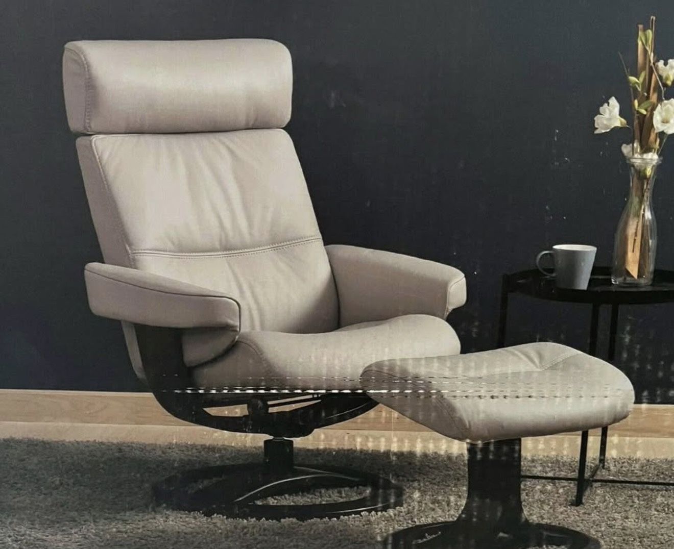 Nordic Home Oslo Leather Recliner & Ottoman Gray. NWT