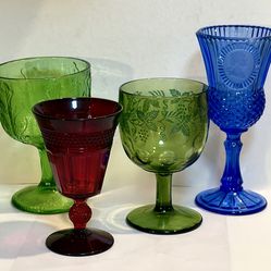 Vintage Glass Goblets:  1970s Federal for FTD, 1950s Bartlett-Collins, 1976 Fostoria for Avon, 1960s-‘70s Viking