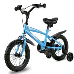 Naipo 14 Inch Kids Bike Girls and Boys Blue Bike with Removable Training Wheels