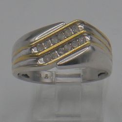 STERLING SILVER 925 BAND 5.4 GRAMS SIZE 10.75 W 12 DIAMONDS 02.5PTS TOTAL. PRE OWNED. 875674-1. 