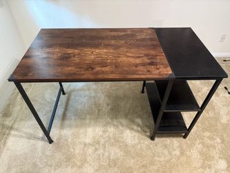 Industrial Wood and Metal Desk with Shelves