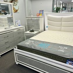Weekend Pre Sale Starts Now😱Beautiful White 5pc Bedroom Furniture Set With LED Lighting Only $999