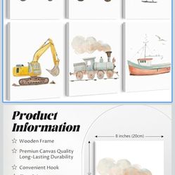 Car Wall Art Boys Room Canvas Wall Decor Nursery Prints Transportation Vehicle Wall Art Kids Toddler Posters Construction Truck Pictures Boy Nursery A