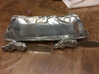 Arthur Court Horse Bread Tray and Serrated Spreaders