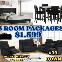 NEW 3 ROOM PACKAGE DEAL- BED MATTRESS DINING ROOM SECTIONAL SOFA AND MORE 