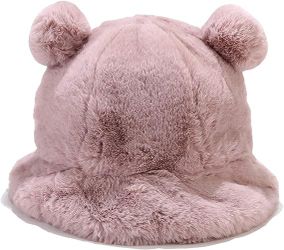 Dirholl Women's Winter Faux Fur Fuzzy Warm Bucket Hat Ears Pink