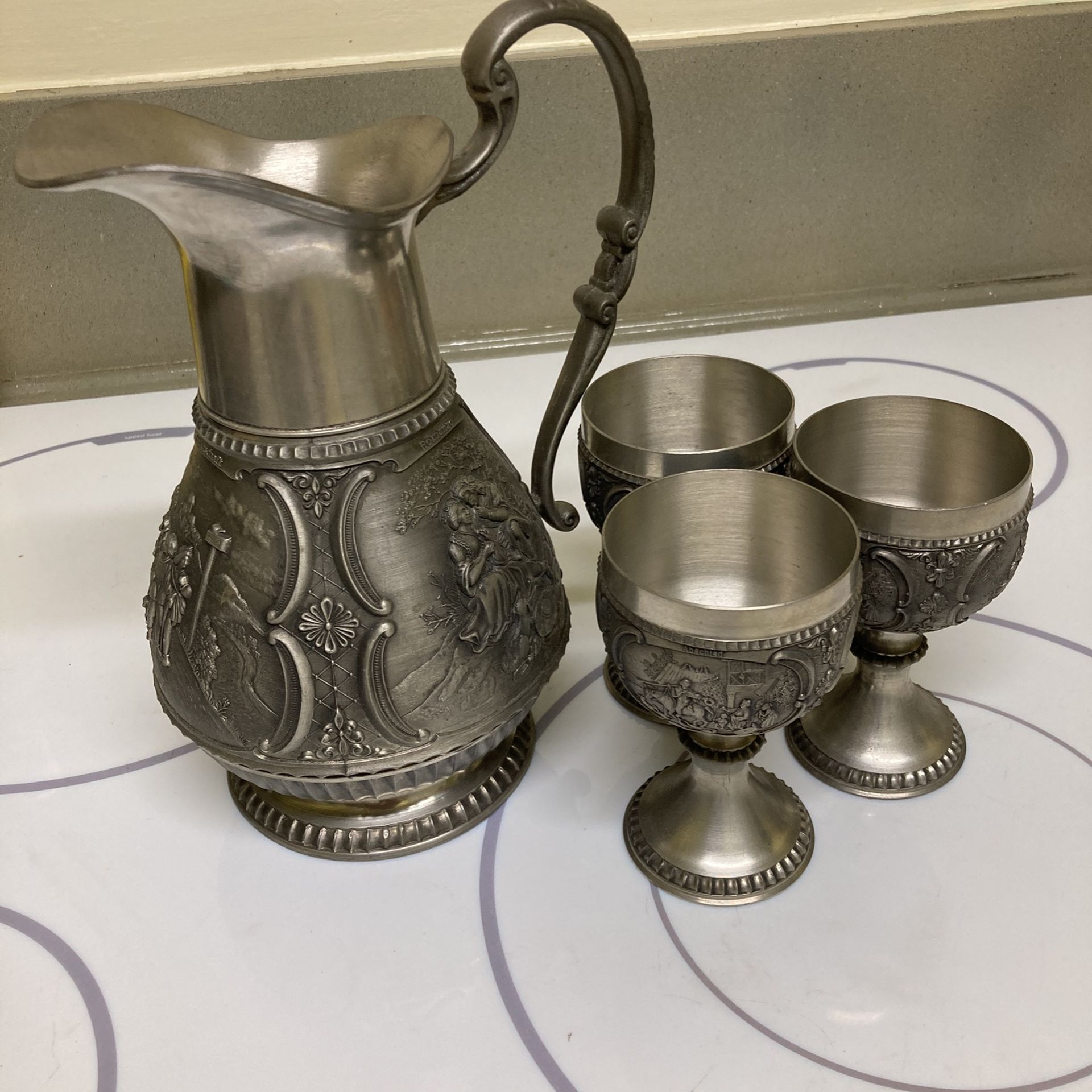 SKS Zinn 95% Vintage Decanter And Goblets
