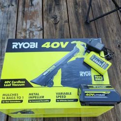 Ryobi 40V leaf vacuum, battery, charger
