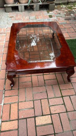 Antique Coffee Table With Tinted Glass