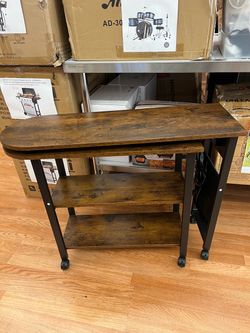 Industrial Rolling Console Table with Shelves