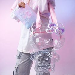 SANRIO JAPAN LA  HELLO KITTY 50TH ANNIVERSARY CLEAR BAG WITH POUCH NEW WITH TAG!
