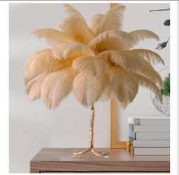 MAYOLA Modern Ostrich Feather Table Lamp with Plug in Wire,3-Light Bedside Floor Lamp for Living Room, Bedroom and Office 24” Tall Feather Desk Lamp (
