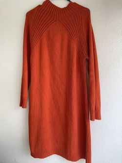 Talbots XL Petite Women Orange Knit Long Sleeve Pullover Mock Neck Sweater Dress