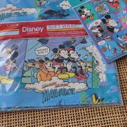 Vtg Disney Mickey Mouse Mail Pilot Gift Wrap Paper Sealed NIP