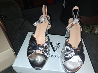 Silver chunky platform heel size 9