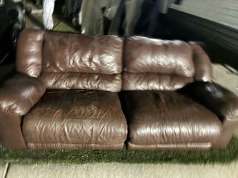 Brown Leather Two-Seat Sofa