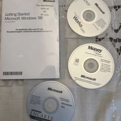Vintage Microsoft Works 2000 Money 2000 And Encarta 2000 With Manual Windows 98