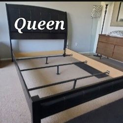 Queen Bed Frame Expresso Color Steel Cross Supports