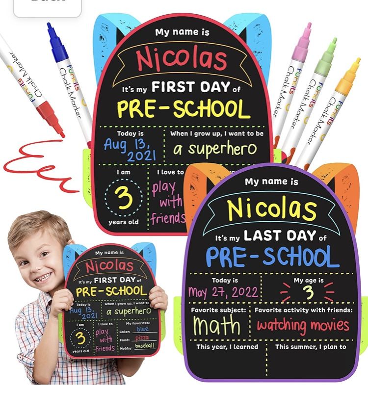 Funcils First & Last Day of School Sign (11 x 13") - First Day of School Board for Kids, Back to School Sign, My 1st Day of Preschool Kindergarten Sch