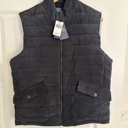 NWT $998 Men’s Ralph Lauren Polo Suede Puffer Vest Navy Large