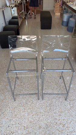 Acrylic and Chrome Bar Stools – Set of 2