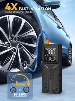 Tire Inflator Portable Air Compressor, High-Speed 150PSI Cordless Air Pump for Car Tires with Powerful Battery, Auto Shut-Off - Portable Tire Pump for