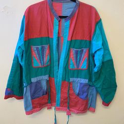 Vintage Color Block Jacket Reversible Convertible Purse Quilted Made In Nepal