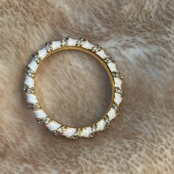 Gold Plated 925 White Striped CZ Ring
