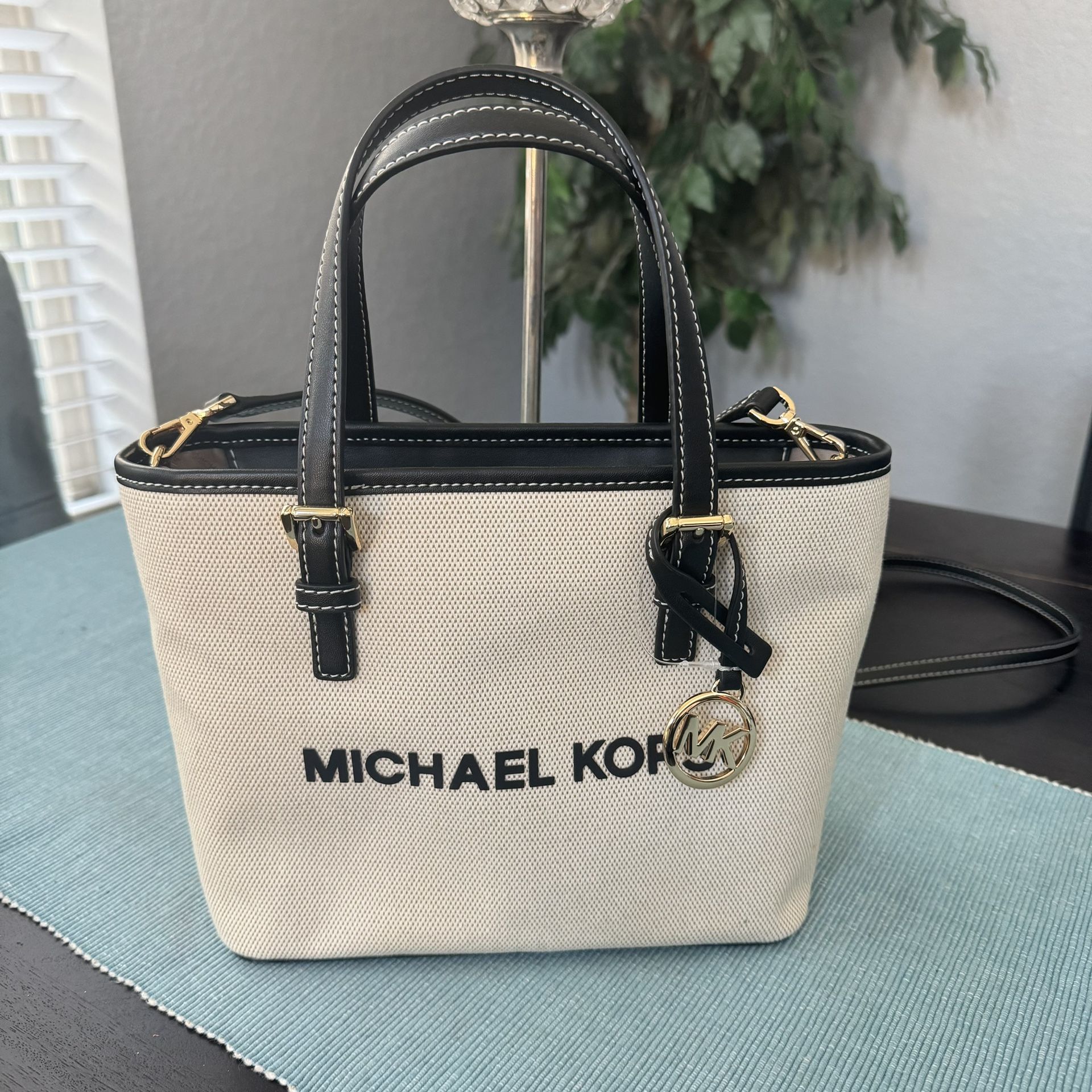 Michael Kors Jet Set Travel Extra-Small Canvas Top-Zip Tote Bag