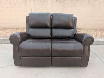 Dark Brown Leather Reclining Loveseat