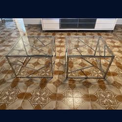 Glass End Tables | Polish Chrome Finish | 27.5”x 27.5” sx 19.5”H Side Tables (Pair)