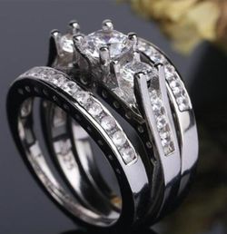 White Gold Filled 4.25cts Austrian Crystals Ring Set
