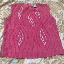 Vintage Apollo knits Top, Pink With White Beads. 