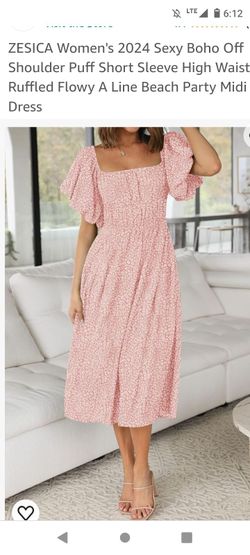 Gorgeous ruched waist, puffy sleeve, small size,midi dress, 💯 rayon. New w/tag