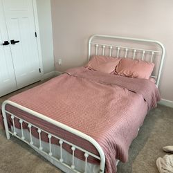 Queen Bed frame  White Metal 