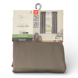 Mainstays Solid Blackout Curtain Panel Pair, Set of 2, Charcoal Gray, 30”W x 63”L