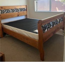 Vintage Pine Knot Wood FULL Bed Frame with wrought iron vines