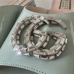 Gucci Crystal Double G Slides Baby Blue  Authentic EU 39