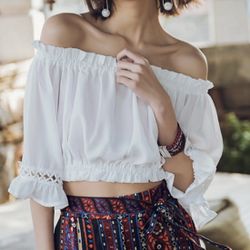 White Off-shoulder Crop Top