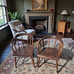2 Antique Mahogany Wood Mid 1800s Pub Chairs 