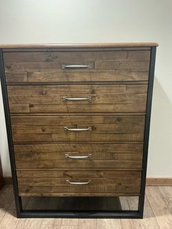 5-Drawer Rustic Wood and Metal Dresser