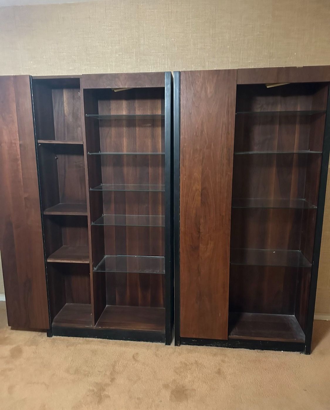 Vintage Wood Display Cabinet – Glass Shelves – Great Storage