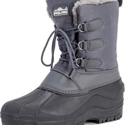 POLAR Mens Muck Lace Up Short Nylon Winter Snow Rain Lace Up Casual Duck Boots